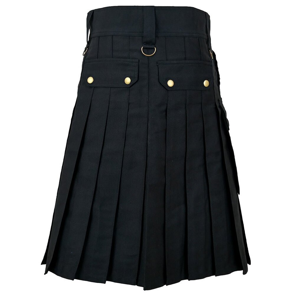 Scottish Men Highlander Kilt Black Men Cotton kilt With 6 pockets
